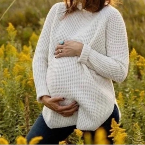 Hatch Sweaters - Hatch Maternity Merino Wool Waffle Turtleneck in Cream size XS